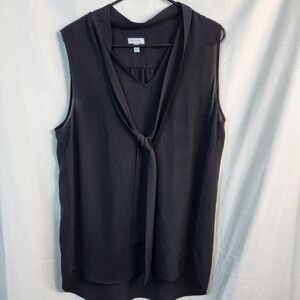 Sustina Womens XL Black Sleeveless Blouse Tie Neck Keyhole Draped Career Top